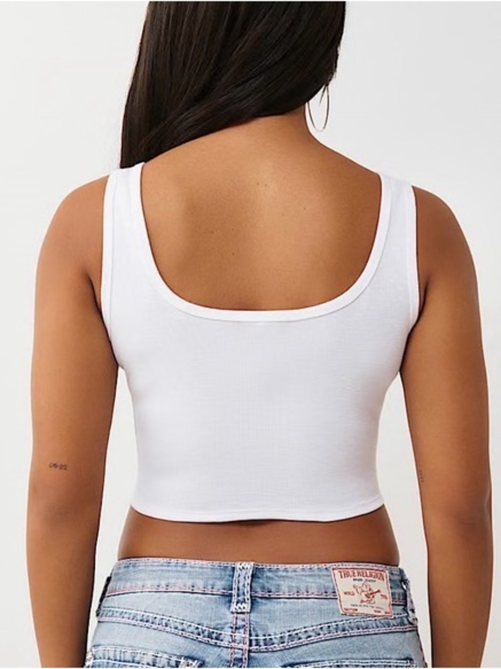 True Religion White Ribbed Tank with Pink Rhinestone Script - Picture 4 of 4